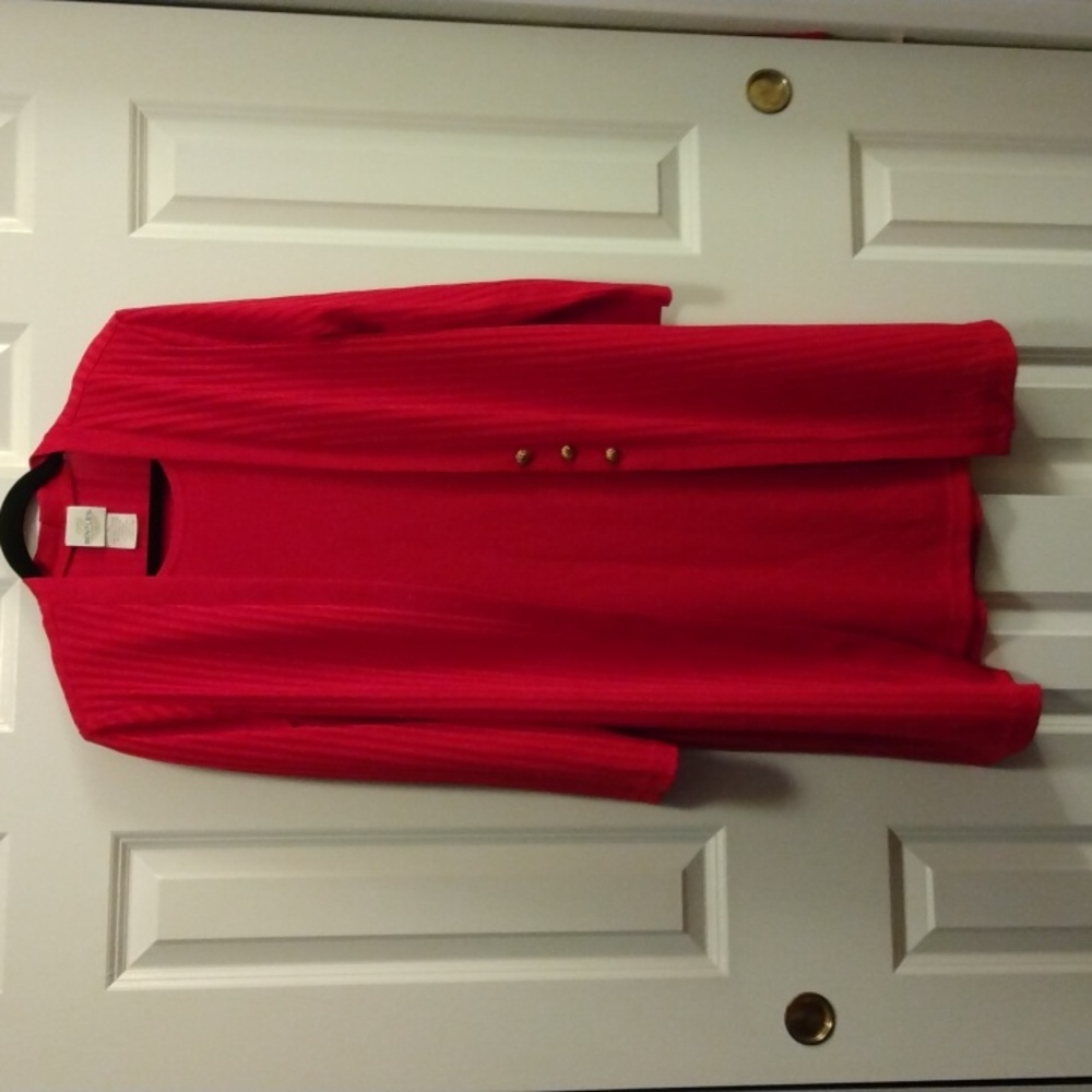 Red Coat Dress with front dress panel insert. Long Sleeve light material. 14M